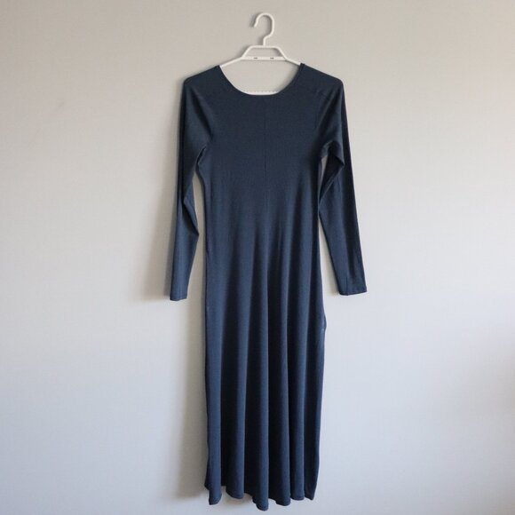 Kit & Ace Womens Blue Sz M Poise High Neck V-Back Ribbed Knit Fitted Midi Dress - Picture 3 of 14